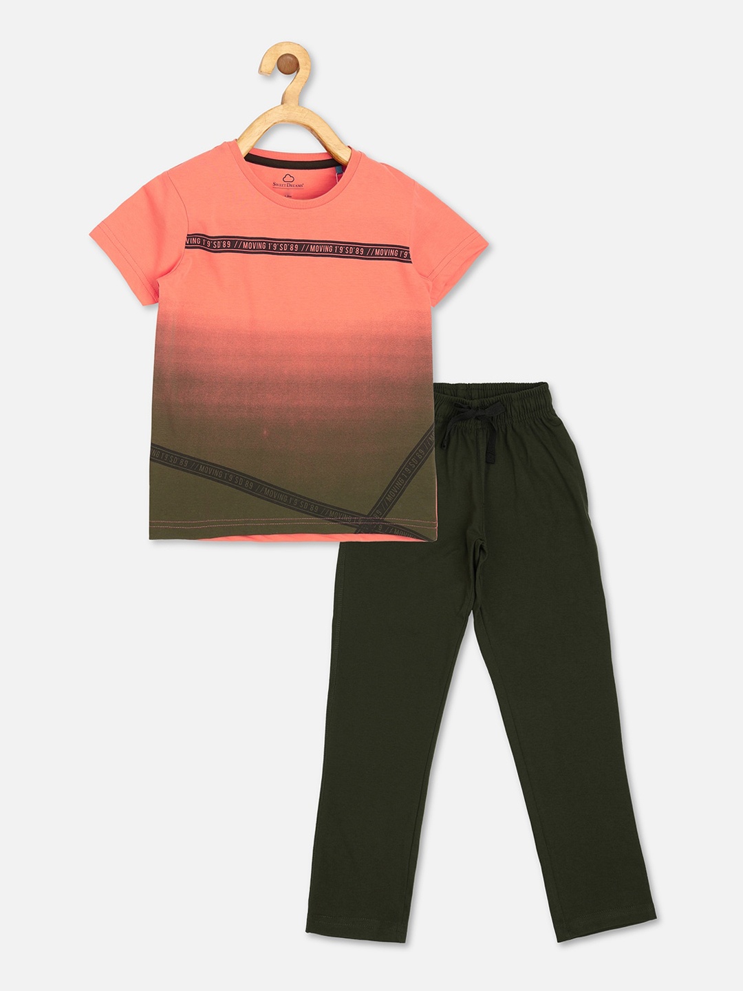 

Sweet Dreams Boys Peach-Coloured & Black Printed Night suit