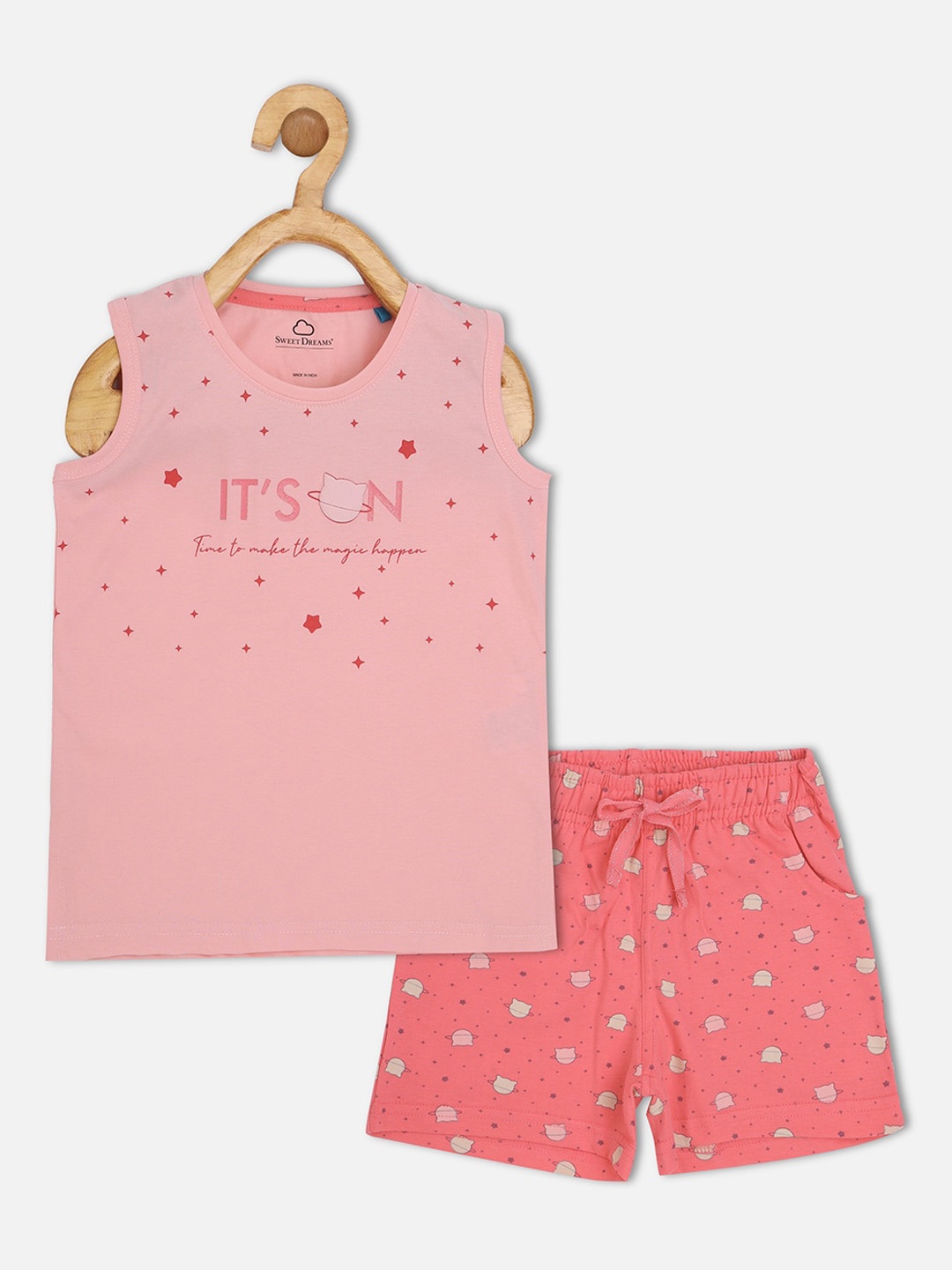 

Sweet Dreams Girls Pink Printed Night suit