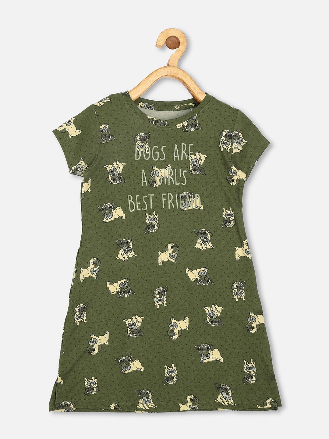 

Sweet Dreams Girls Olive Green Printed Nightdress