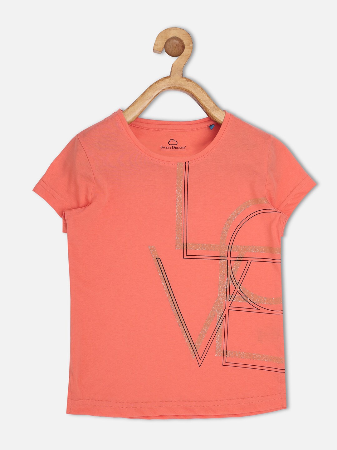 

Sweet Dreams Girls Peach-Coloured Typography Printed T-shirt