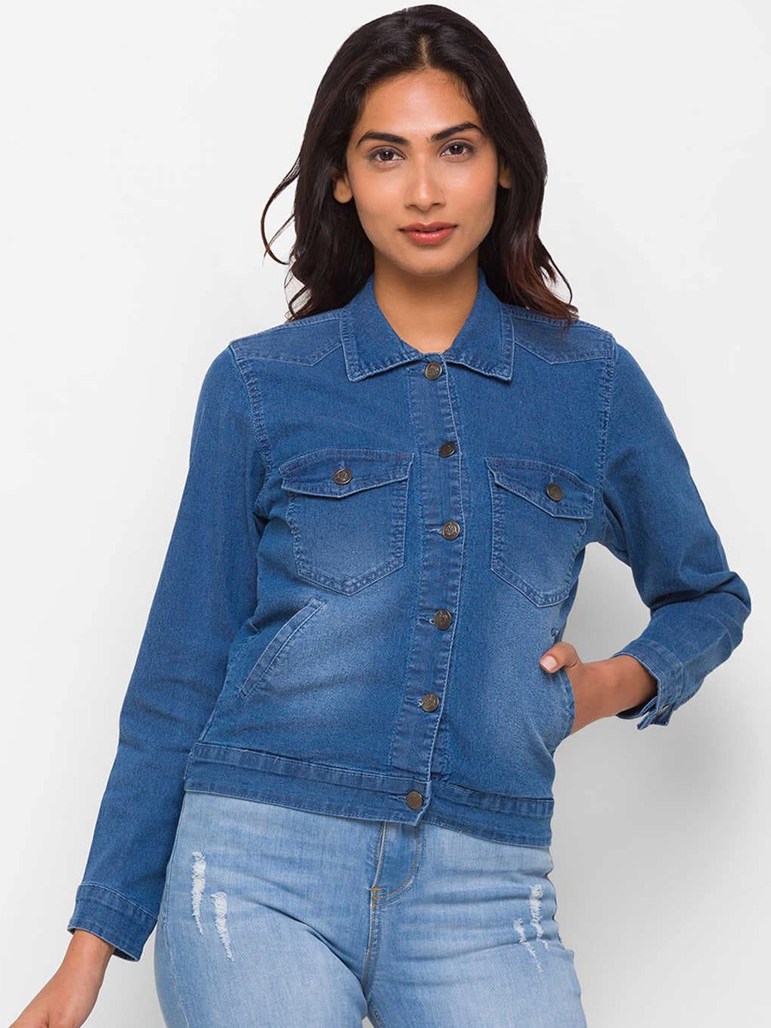 

ZOLA Women Crop Lightweight Pure Denim Jacket, Blue