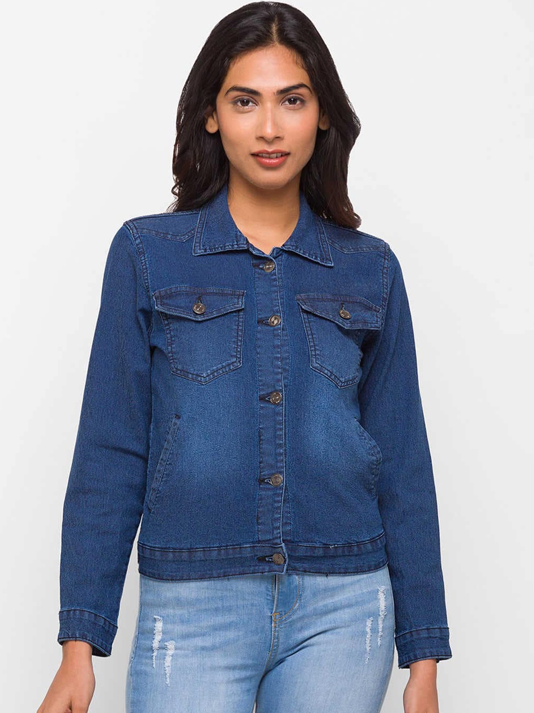 

ZOLA Women Blue Washed Lightweight Crop Cotton Denim Jacket