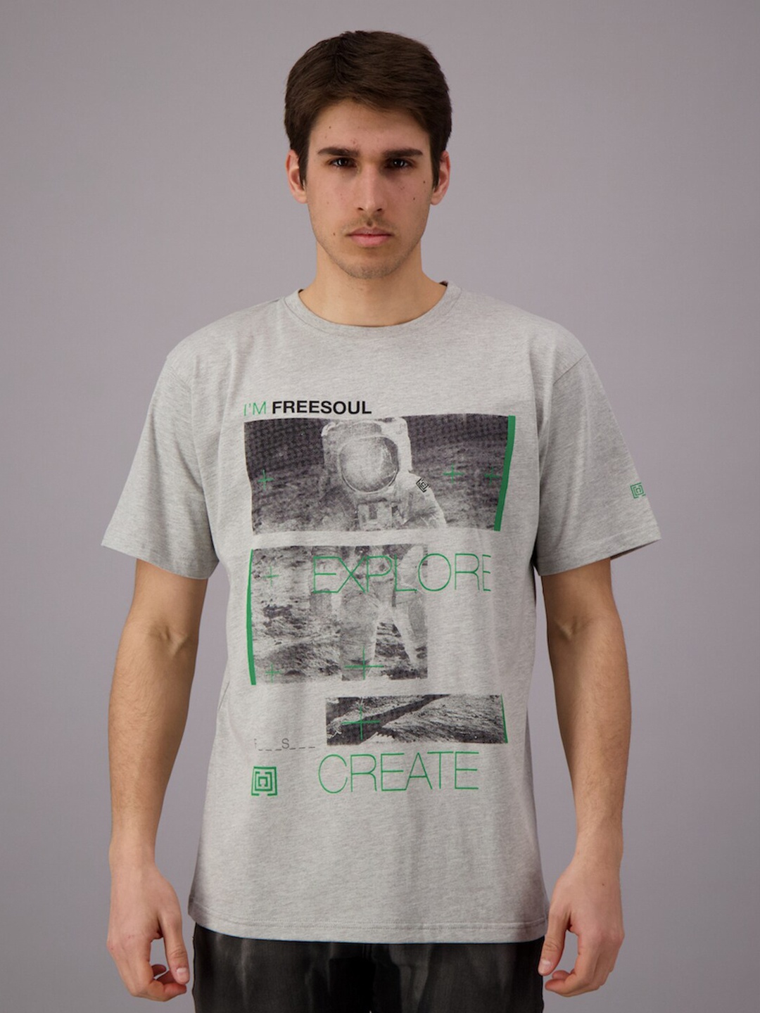

FREESOUL Men Grey Melange Printed T-shirt