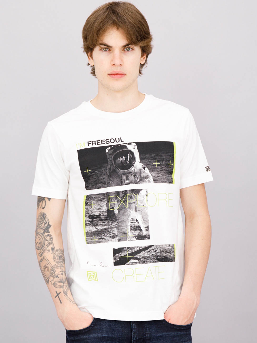 

FREESOUL Men White Printed Cotton T-shirt