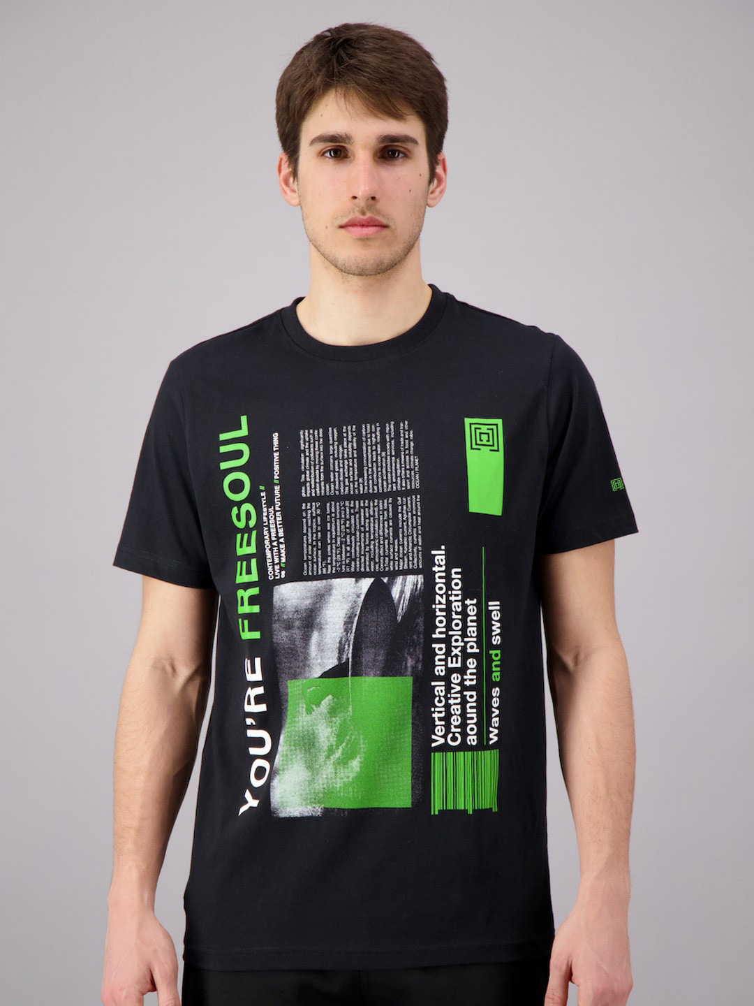 

FREESOUL Men Black & Green Typography Printed T-shirt
