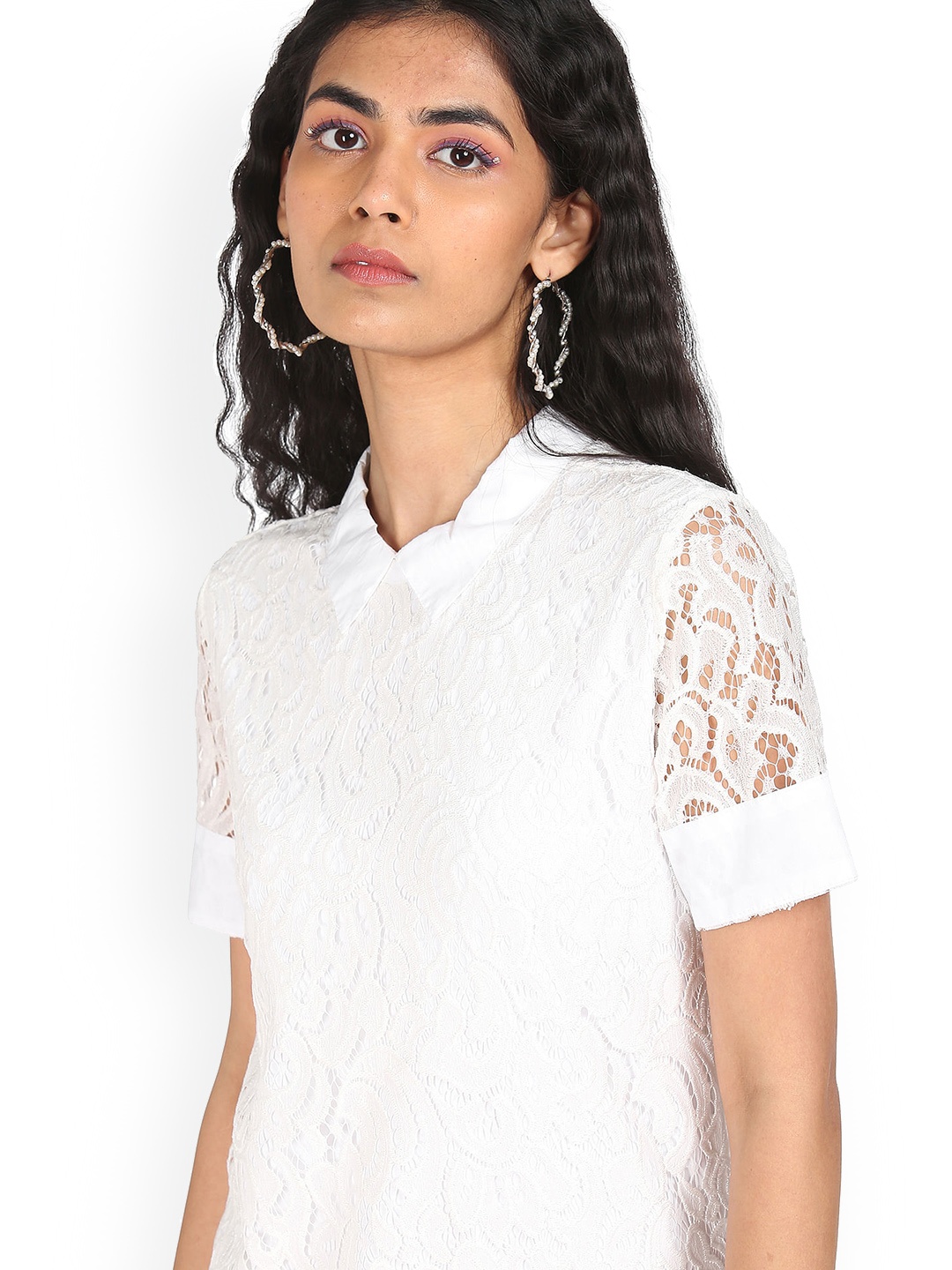 

Sugr White Self Design Lace A-Line Dress