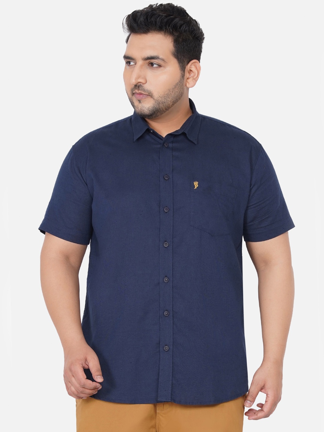 

John Pride Men Navy Blue Plus Size Casual Shirt