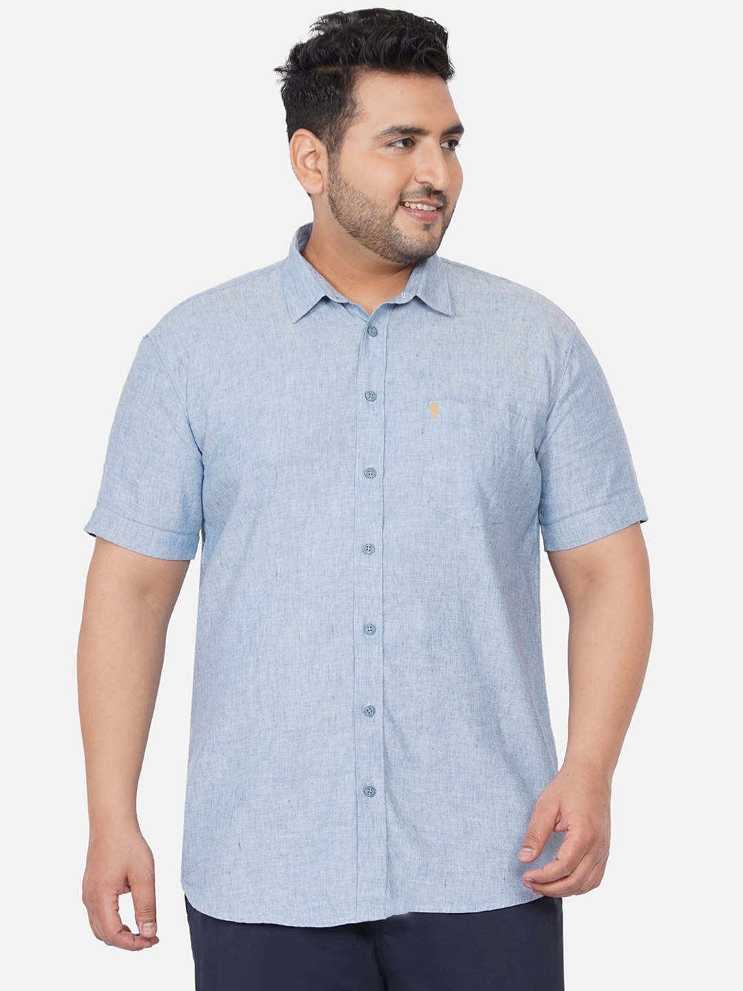 

John Pride Men Blue Plus Size Casual Shirt