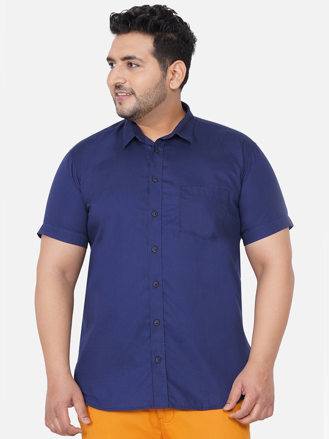 

John Pride Men Navy Blue Plus Size Casual Shirt