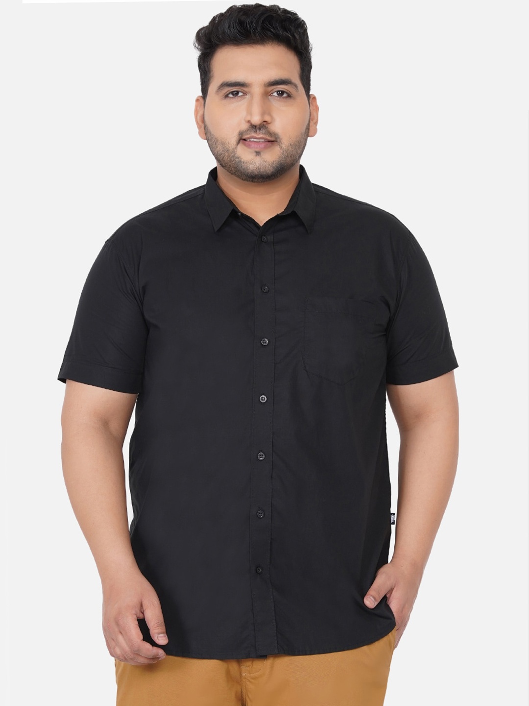 

John Pride Plus Size Men Black Regular Fit Solid Cotton Casual Shirt