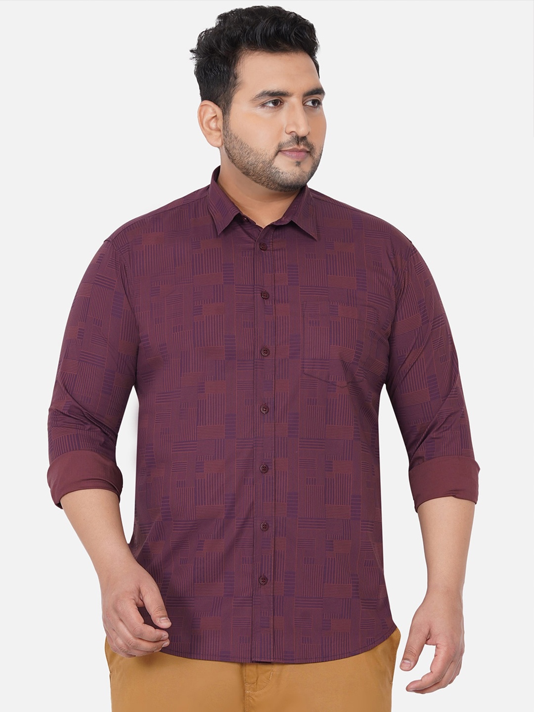 

John Pride Men Maroon & Purple Geometric Printed Cotton Plus Size Casual Shirt