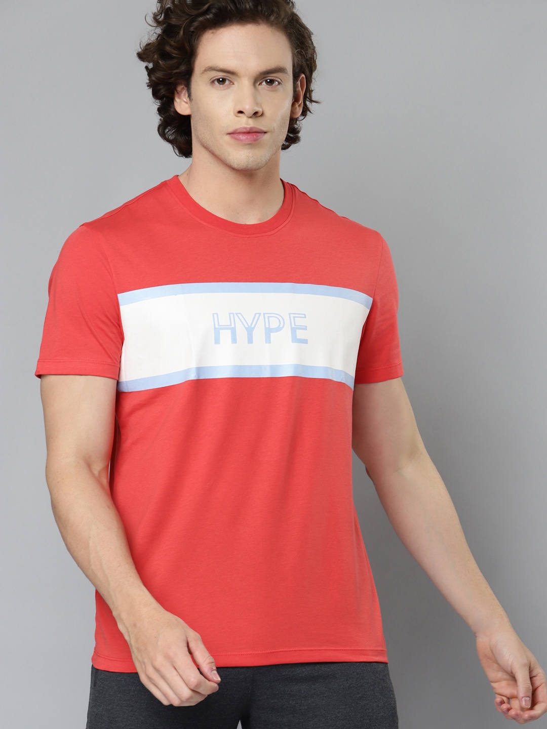 Alcis Men Red & White Typography Printed Slim Fit Running T-shirt