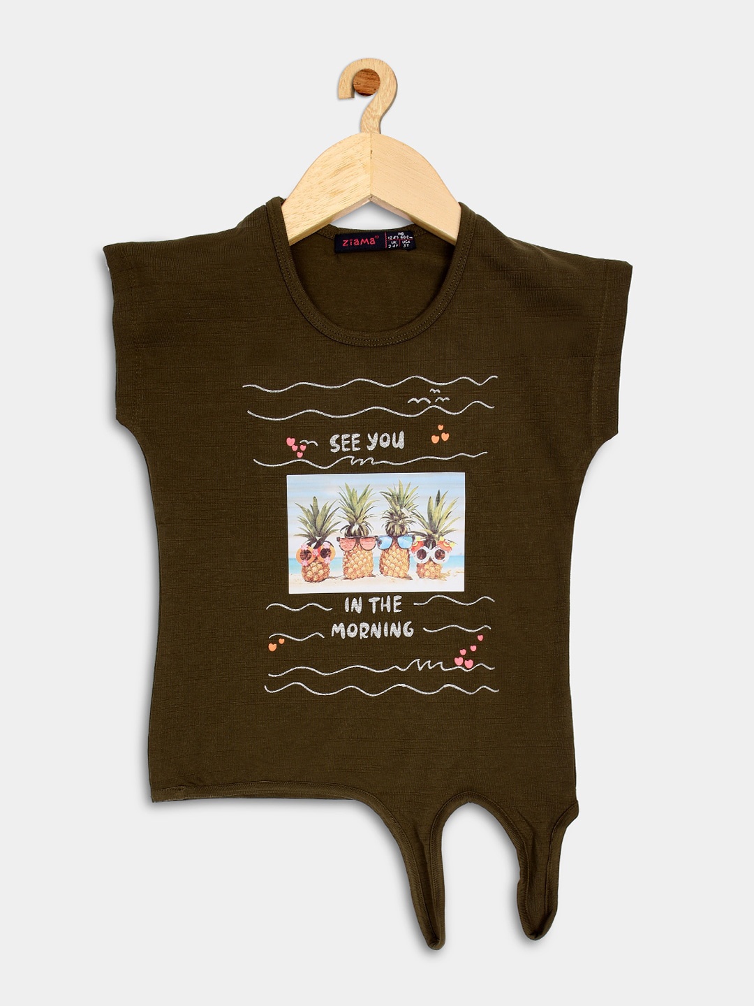 

Ziama Girls Olive Green & White Printed Top