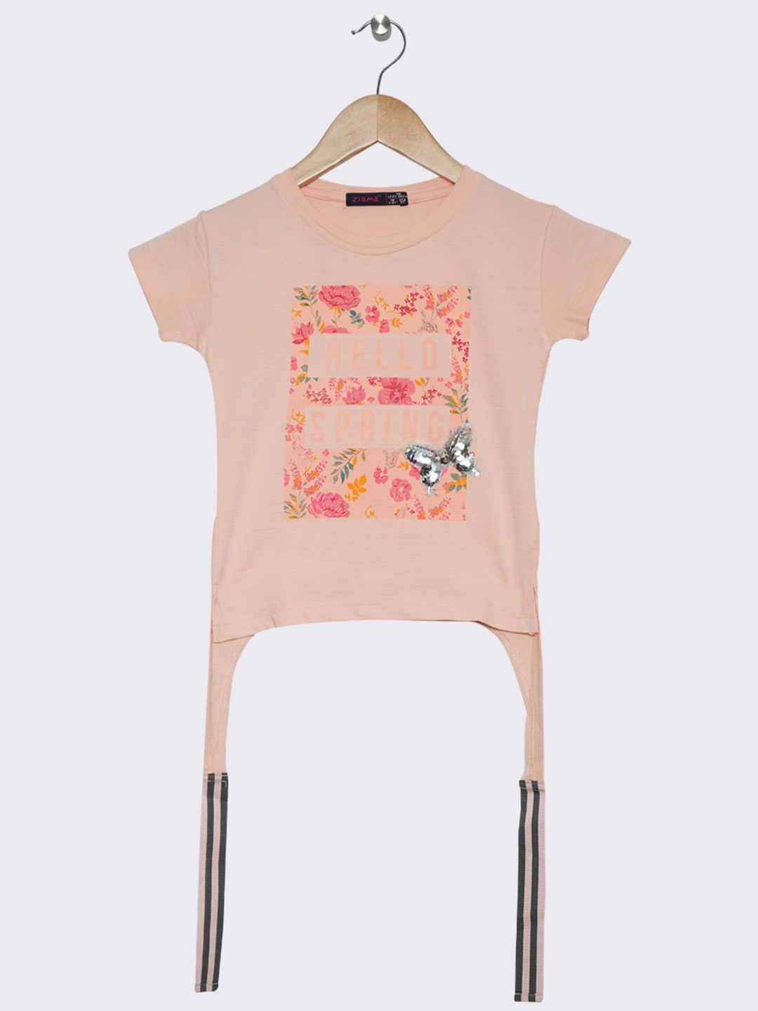 

Ziama Peach-Coloured Printed Knitted Top