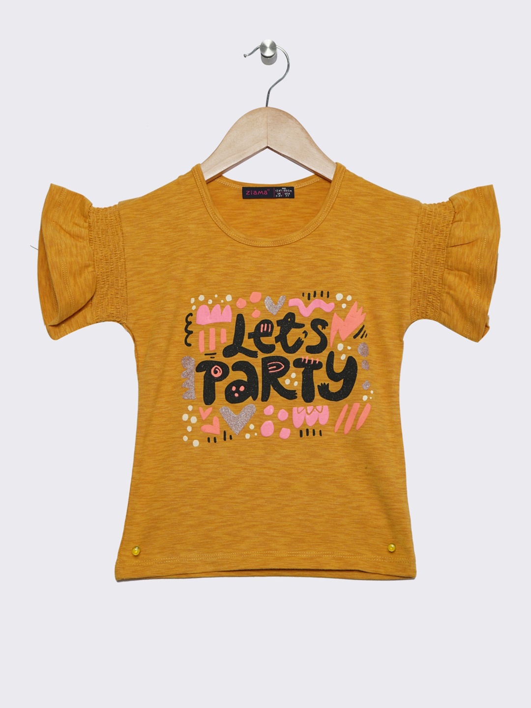 

Ziama Girls Mustard Yellow & Black Printed Top