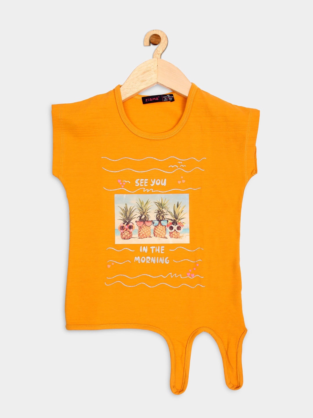 

Ziama Girls Mustard Yellow Graphic Printed Cotton Blend Top