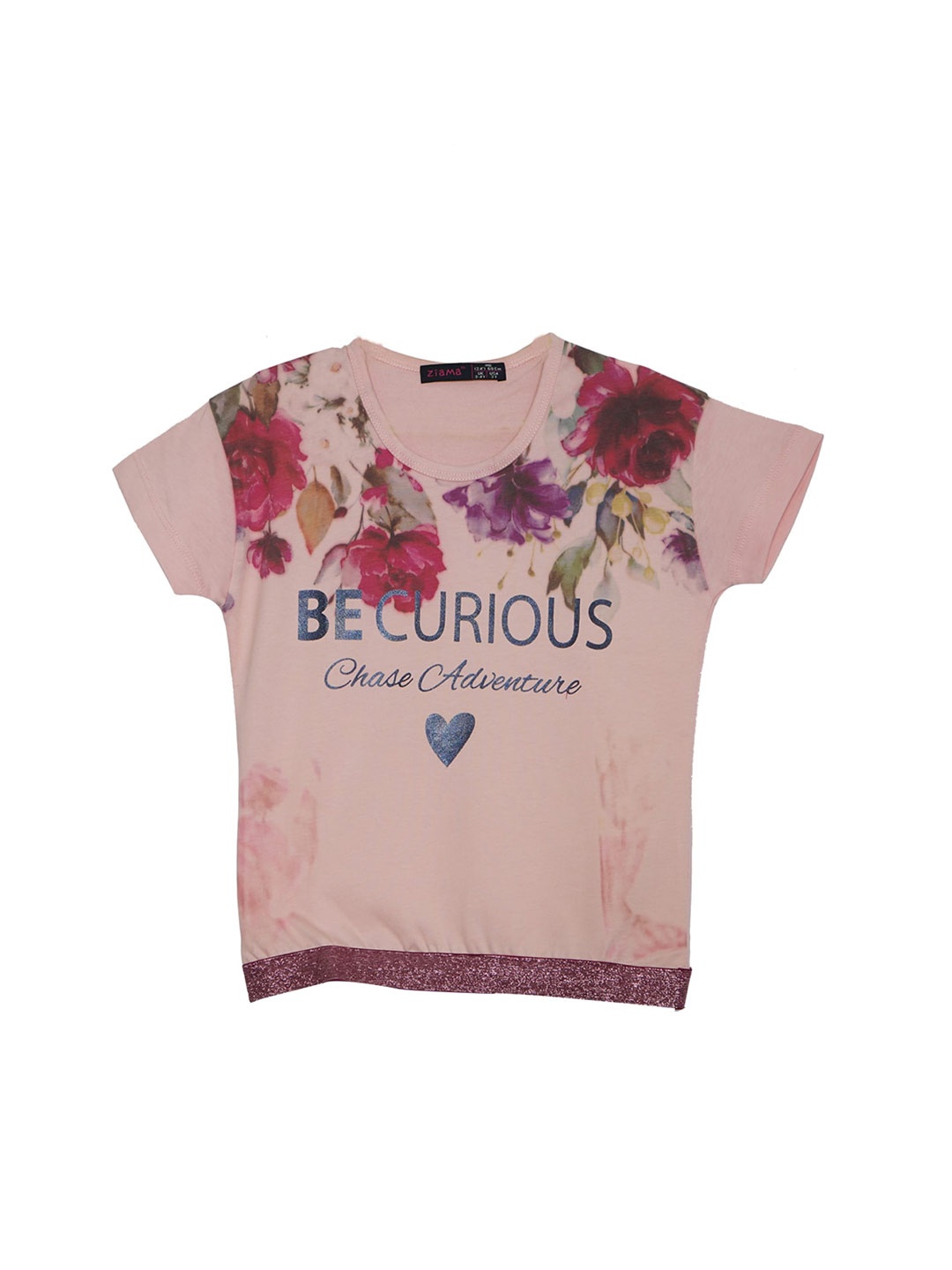

Ziama Girls Peach-Coloured Graphic Printed Cotton Blend Top