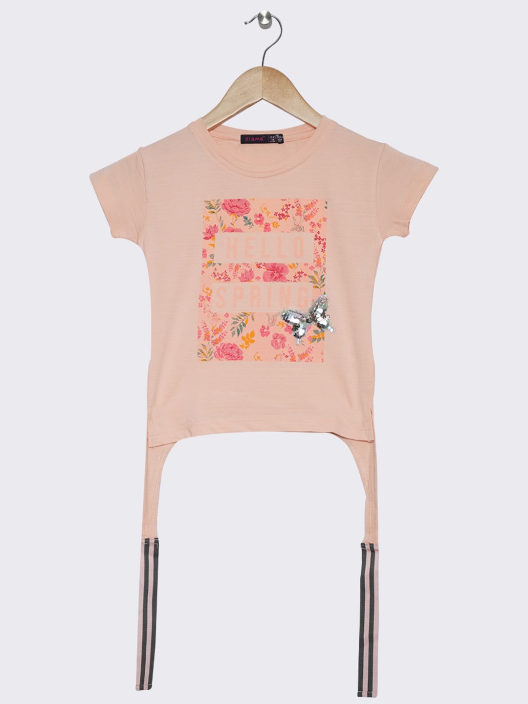 

Ziama Girls Peach & Silver-Toned Printed Top
