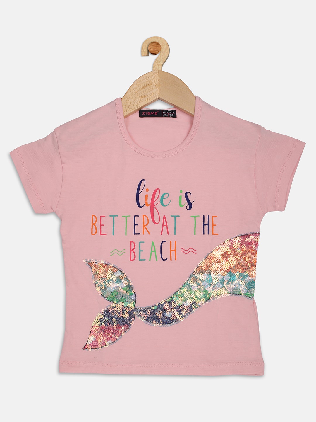 

Ziama Girls Pink Sequined Printed Top