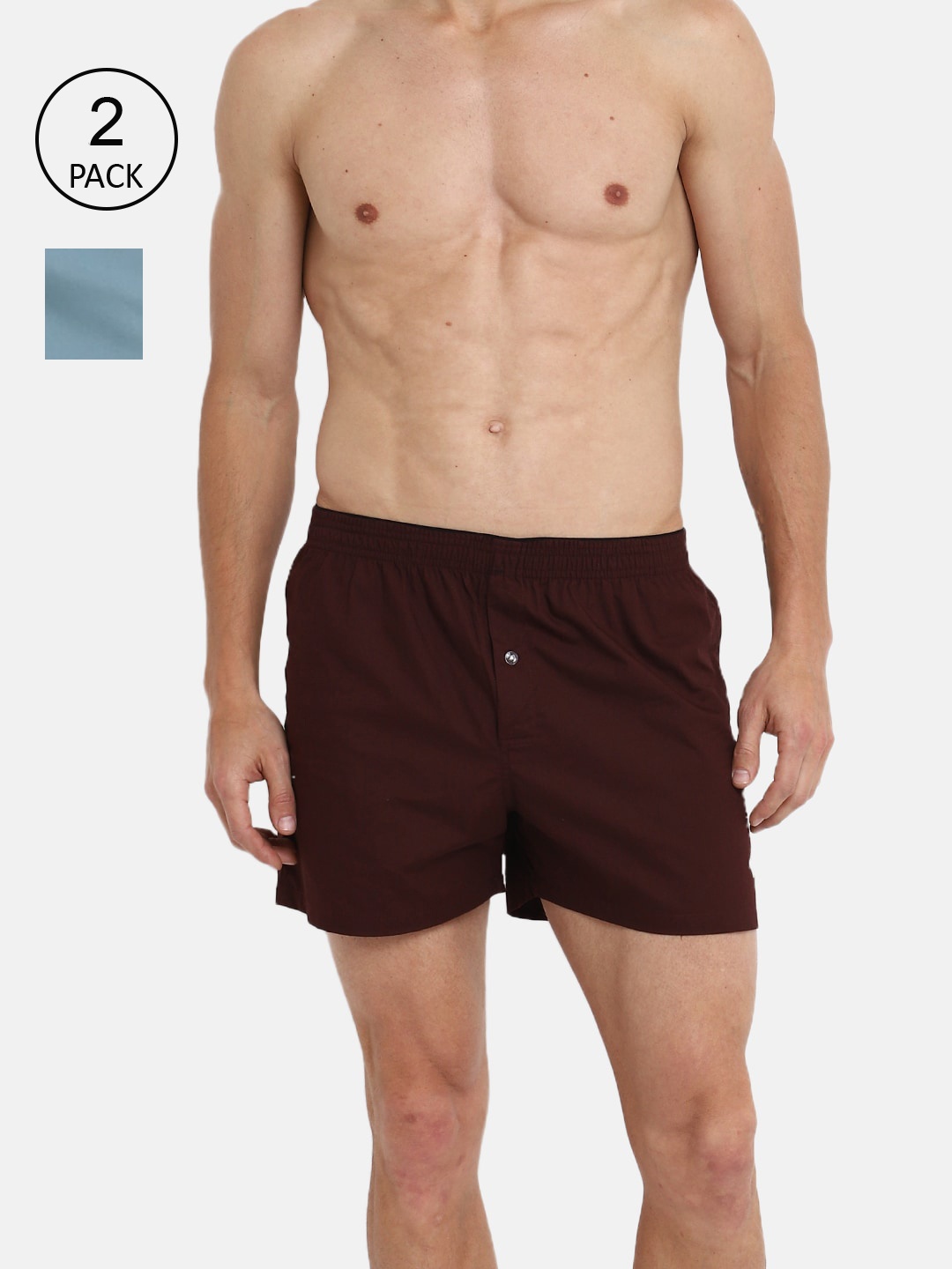 

Almo Wear Men Pack Of 2 Grey & Maroon Solid Pure Cotton Inner Boxers