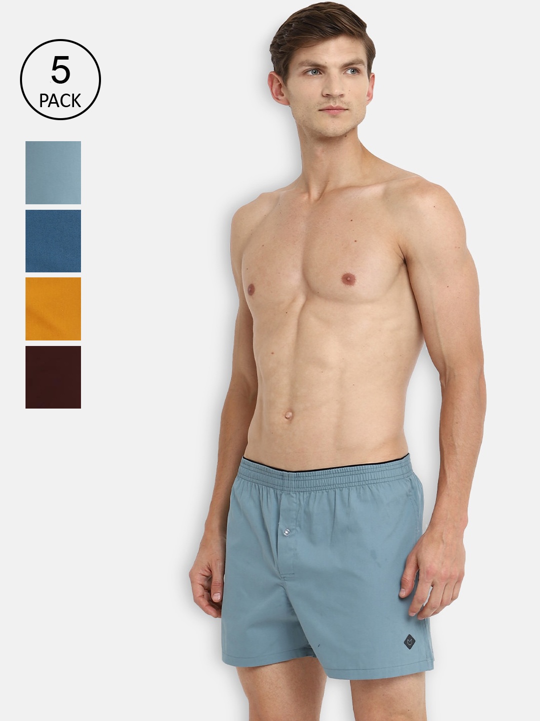 

Almo Wear Men Pack Of 5 Solid Pure Cotton Inner Boxers, Grey