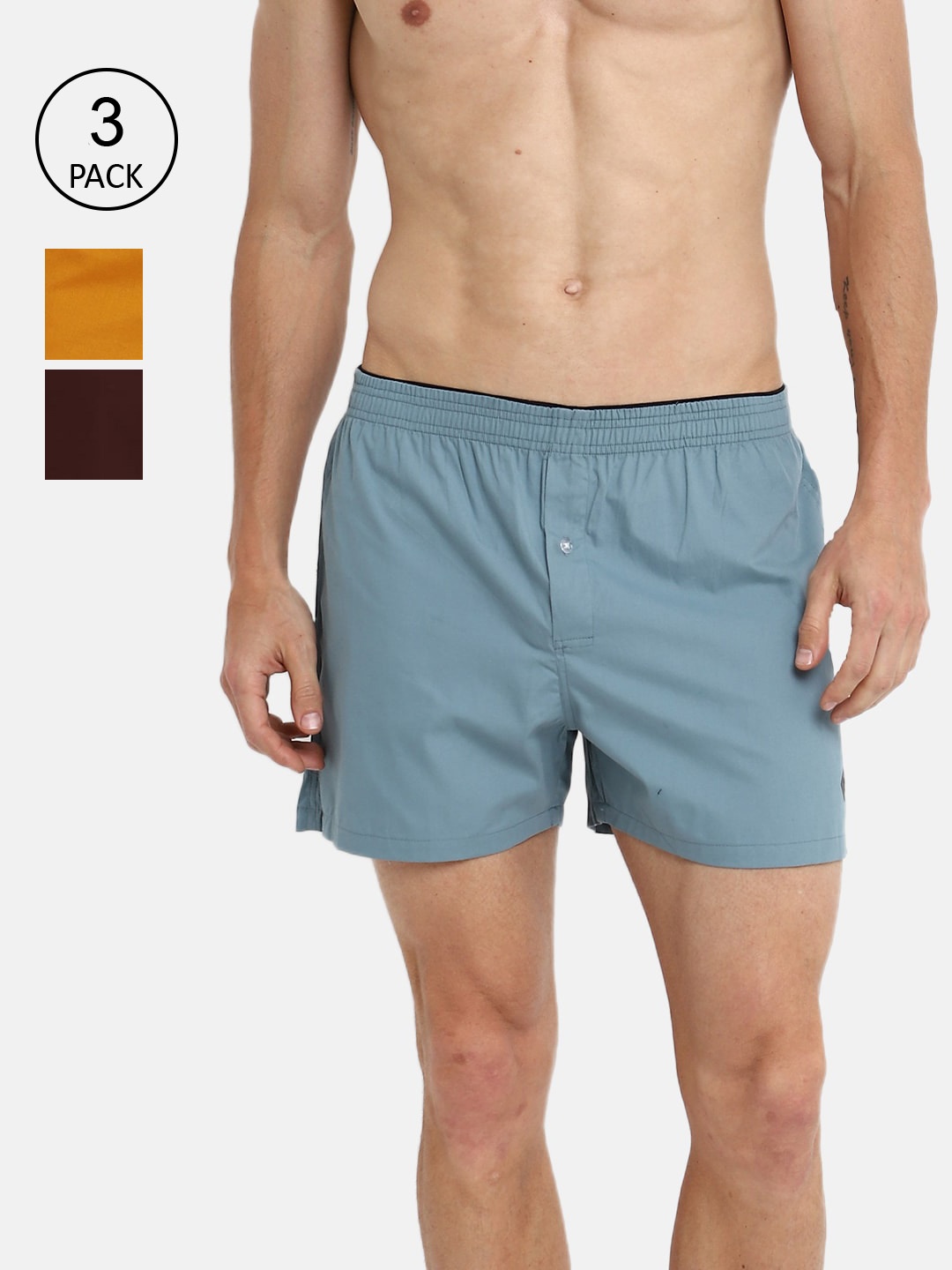 

Almo Wear Men Pack Of 3 Solid Pure Cotton Inner Boxers, Grey