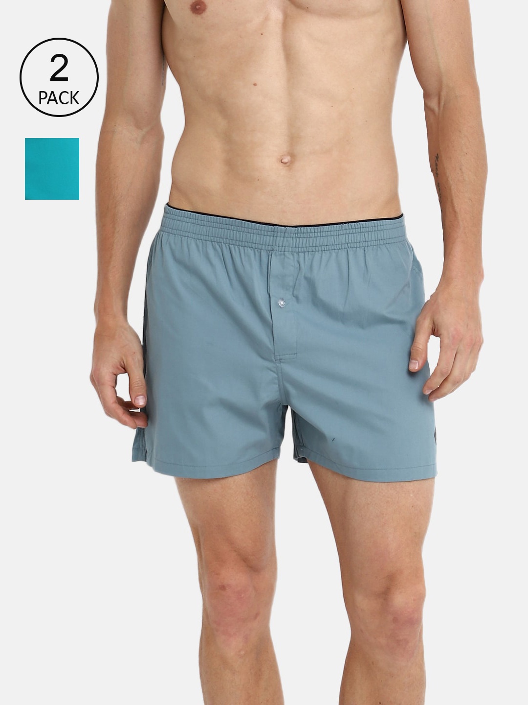 

Almo Wear Men Pack of 2 Sea Green & Grey Cotton Boxers B002-S-SGST