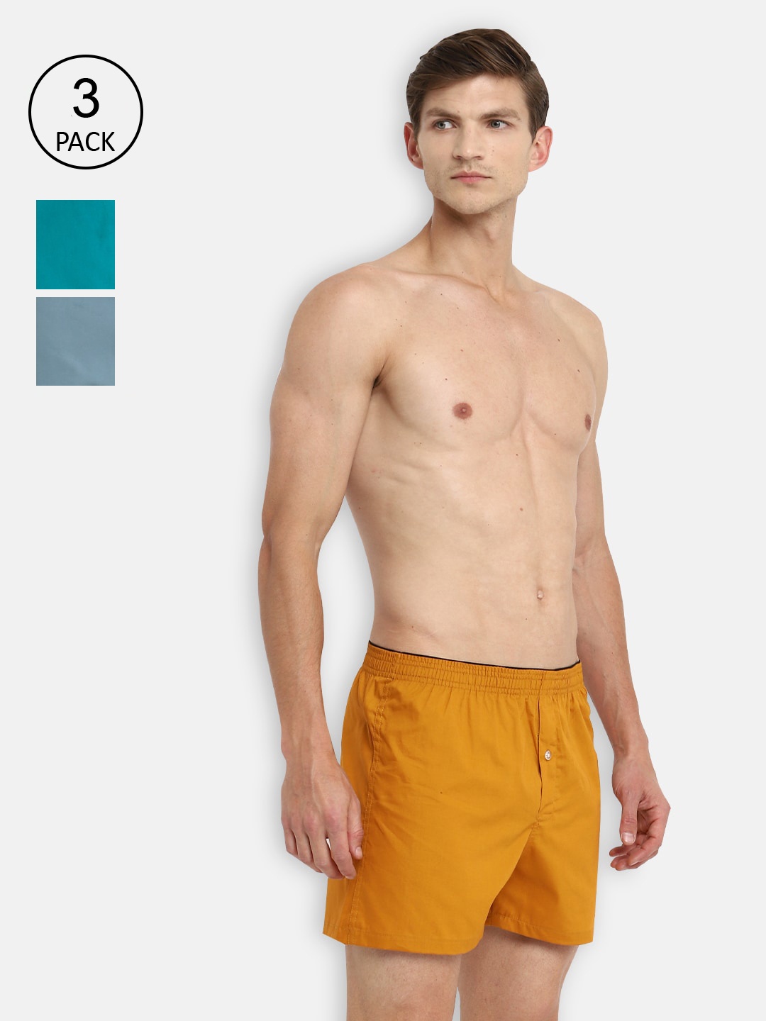 

Almo Wear Men Pack Of 3 Solid Pure Cotton Inner Boxers, Sea green