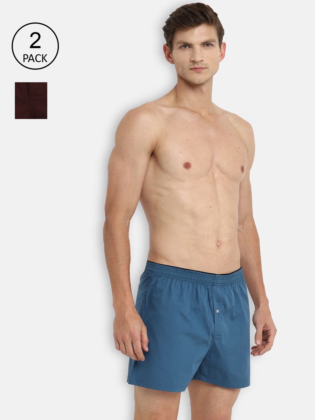 

Almo Wear Men Pack of 2 Maroon & Teal Blue Cotton Boxers B002-S-DMT