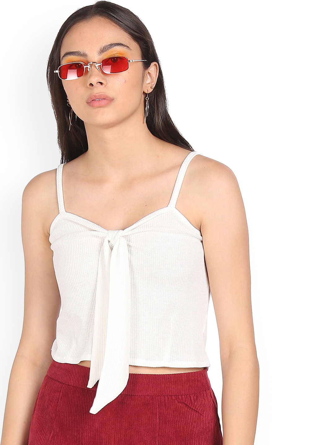 

Sugr White Textured Crop Top