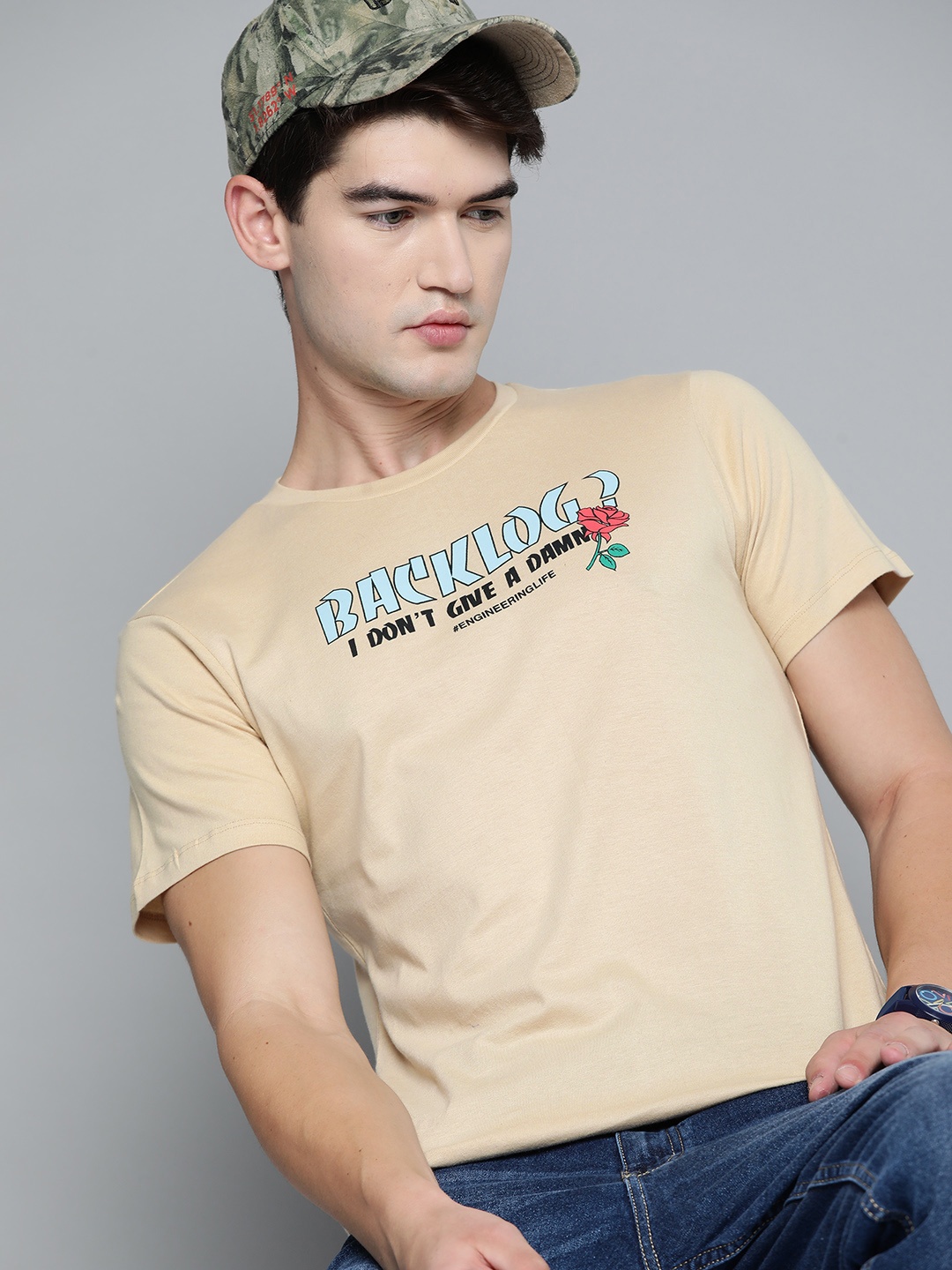 

Kook N Keech Men Beige Typography Printed Slim Fit Cotton T-shirt