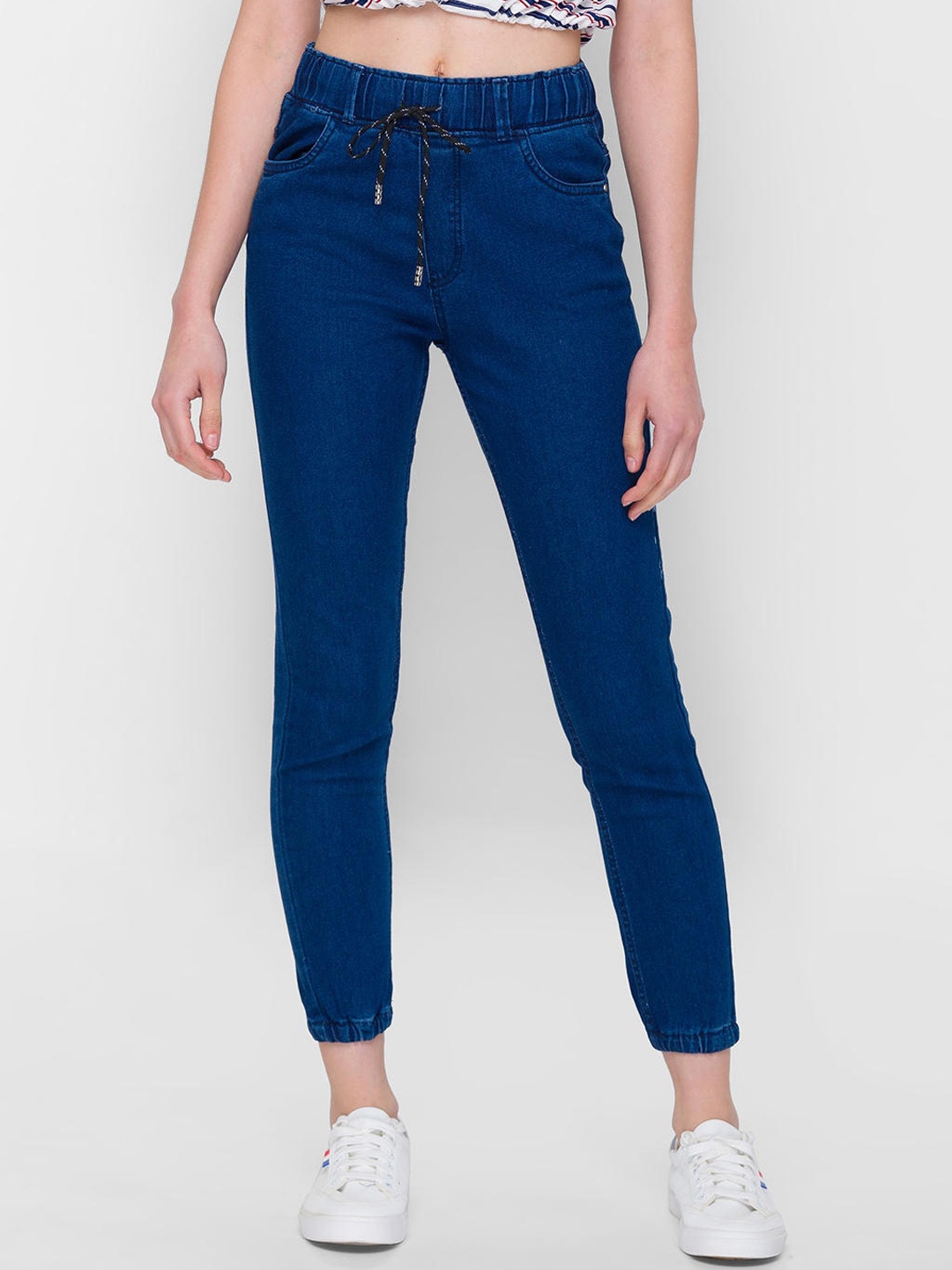 

ZOLA Women Blue Solid Denim Joggers
