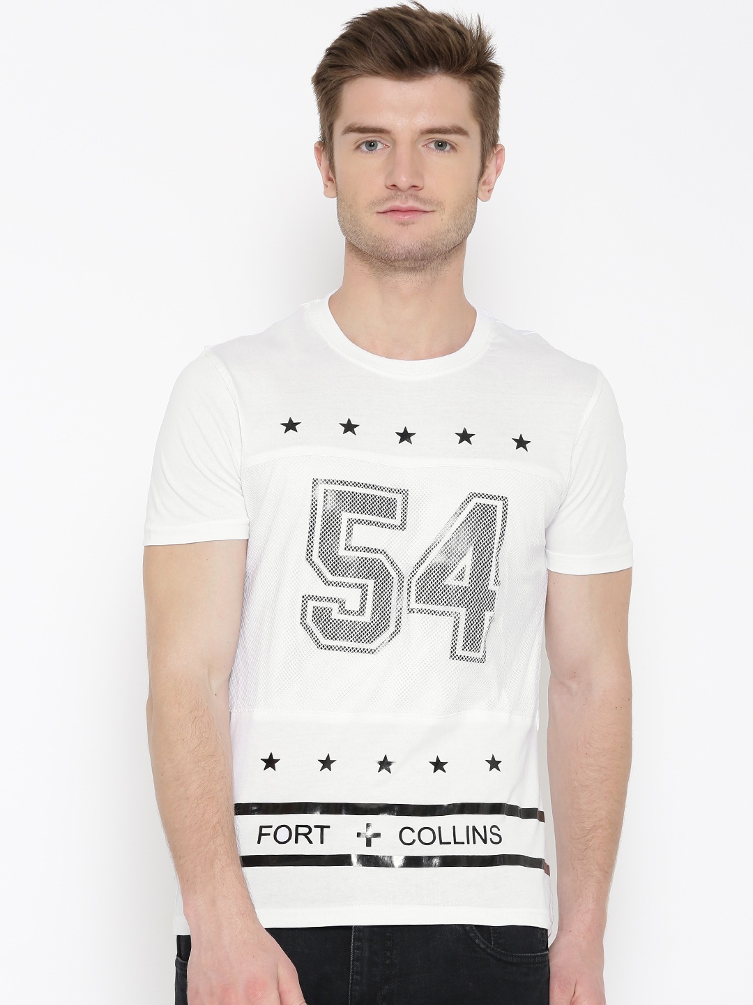 

Fort Collins Men White Printed Round Neck T-shirt