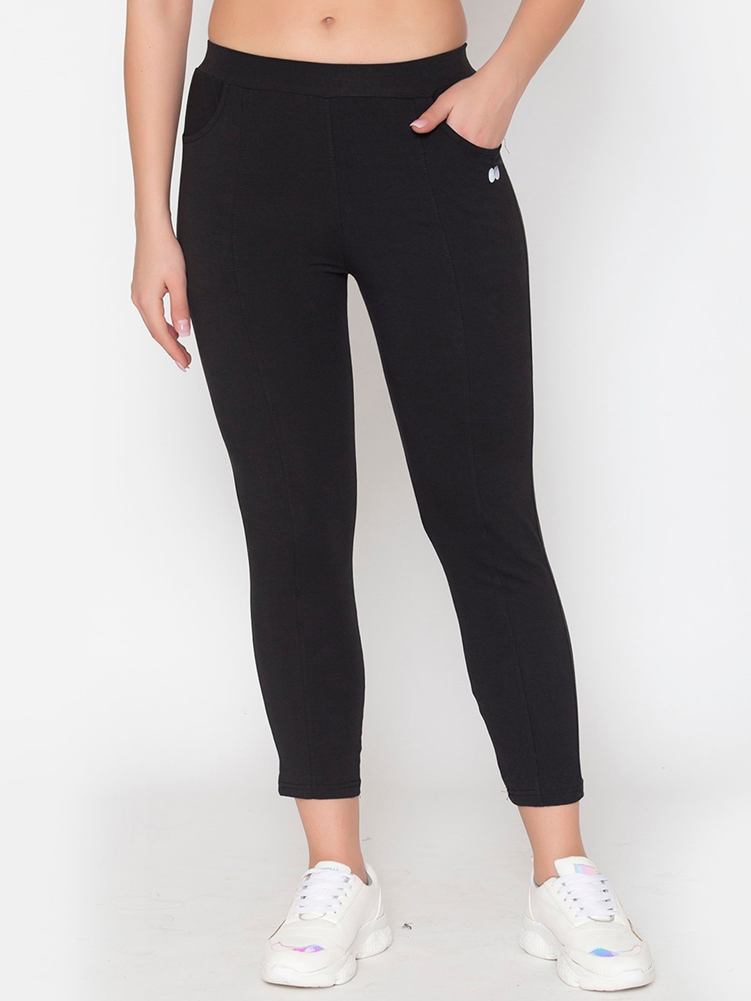 

Clovia Black Cotton Slim Fit Sports Activewear Track Pants
