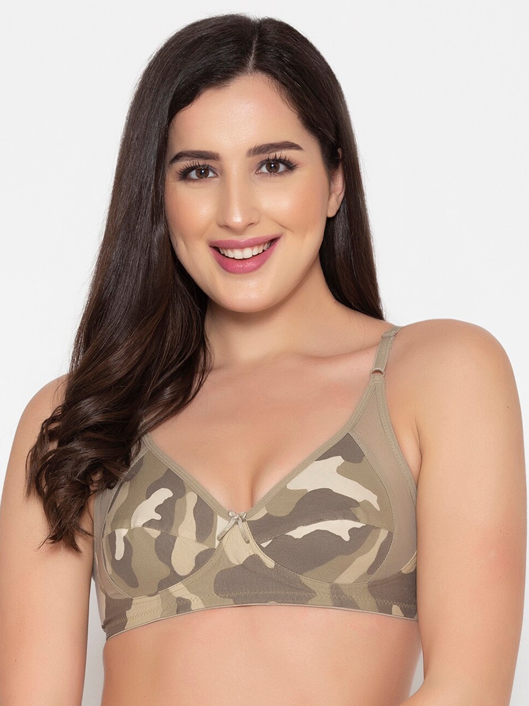 

Clovia Olive Green & Grey Non-Padded Non-Wired Camouflage Print Everyday Bra