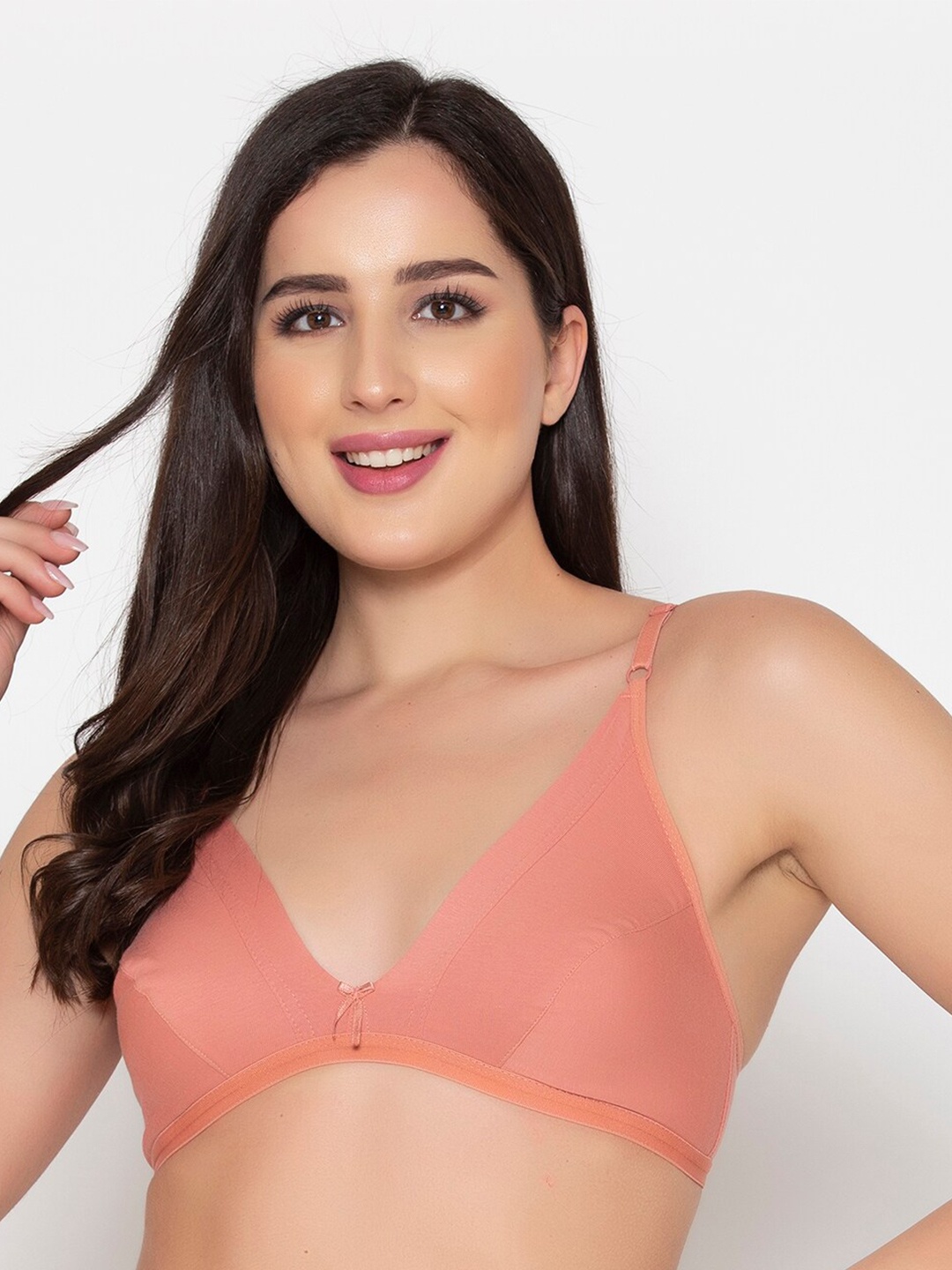 

Clovia Peach-Coloured Cotton Non-Padded Non-Wired Plunge Bra BR1595Q2232B