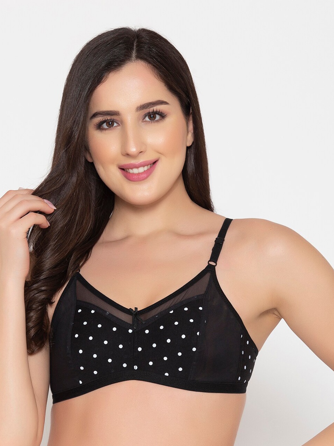 

Clovia Black & White Polka Dots Printed Cotton Non Padded Bra