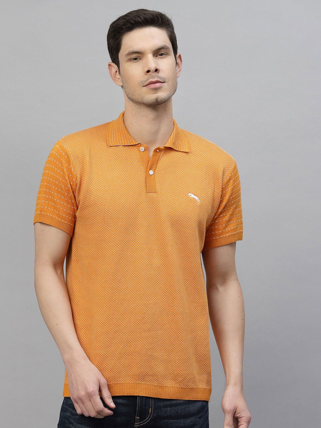 

JUMP USA Men Orange Pure Cotton Polo Collar T-shirt