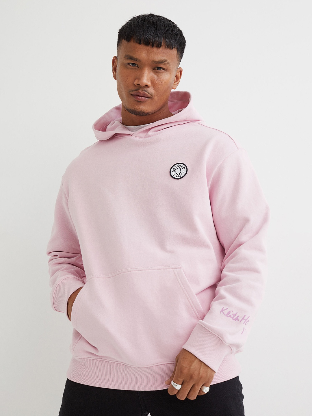 

H&M Men Pink Relaxed Fit Motif-detail hoodie