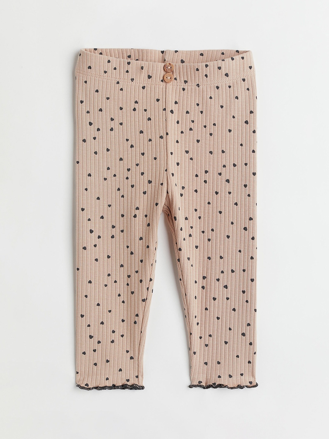 

H&M Girls Beige & Black Printed Ribbed Ankle-Length Leggings