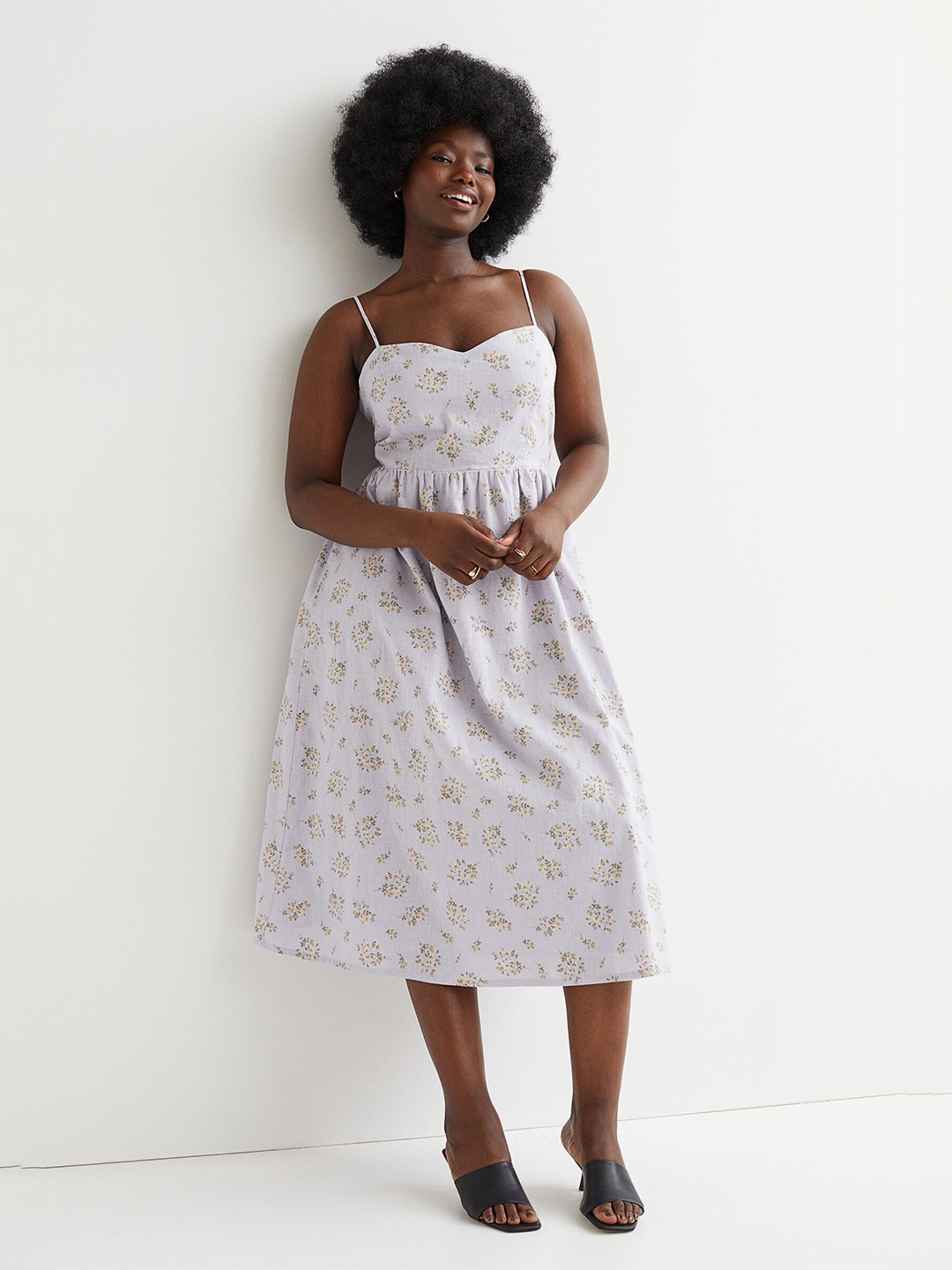 

H&M Purple Printed Linen-Blend Dress