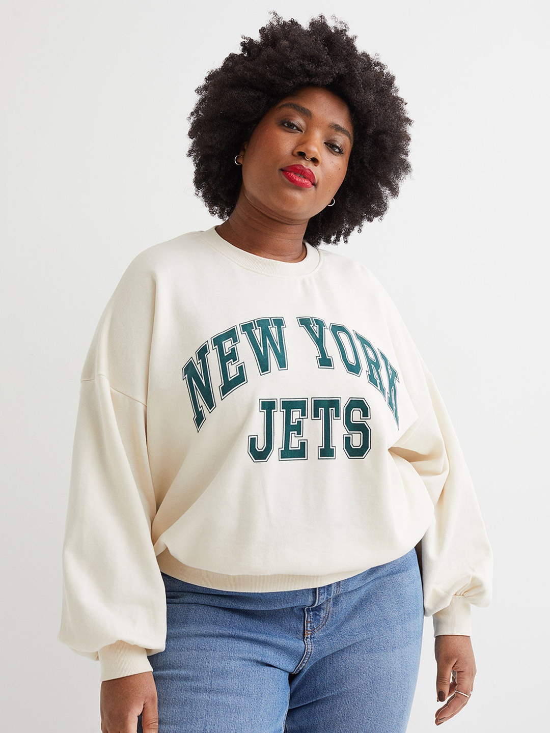 

H&M Women White Motif-front Plus Size Sweatshirt