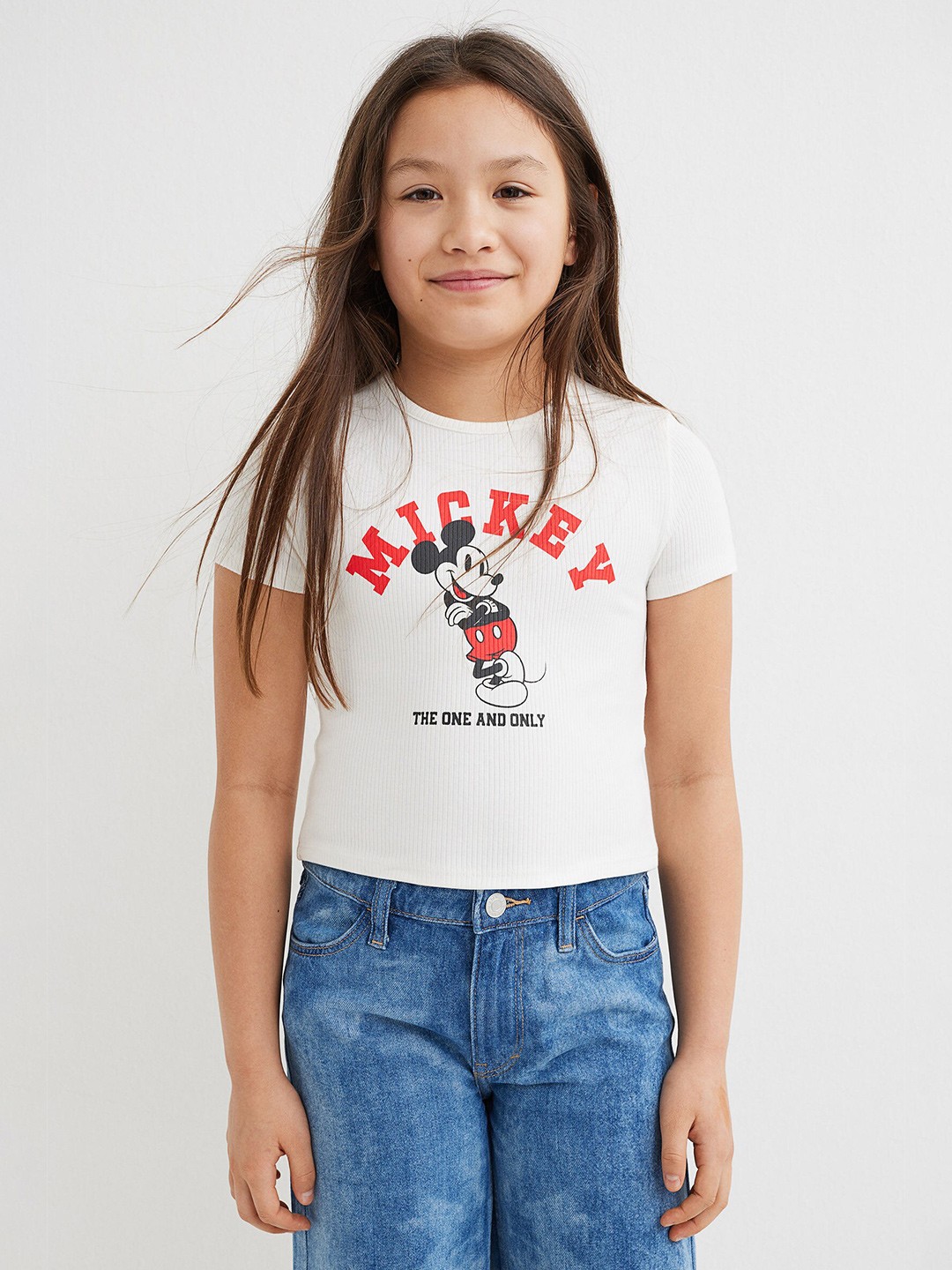 

H&M Girls White & Red Micky Mouse Printed Cropped T-shirt