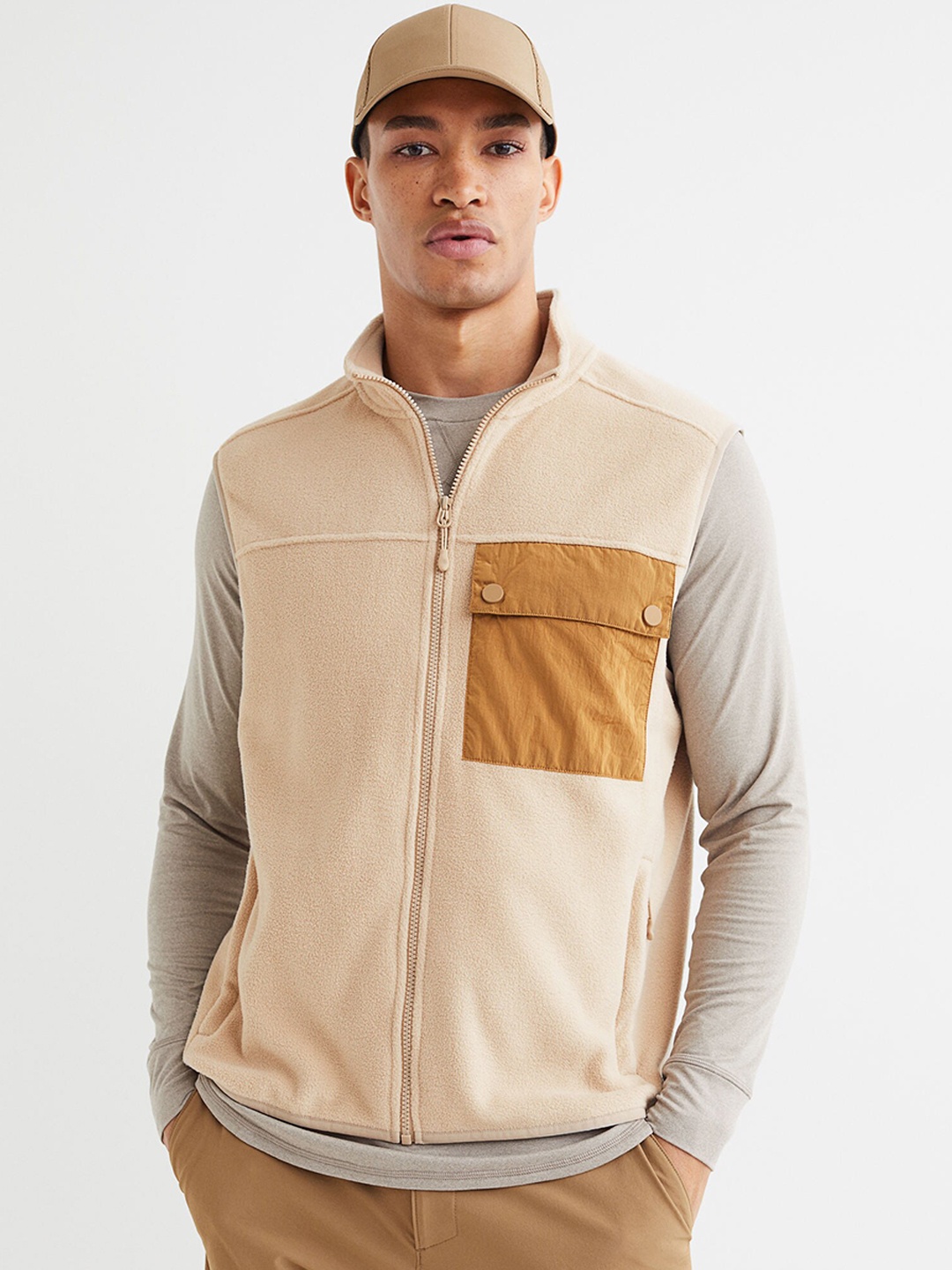 

H&M Men Beige Fleece Outdoor Jacket