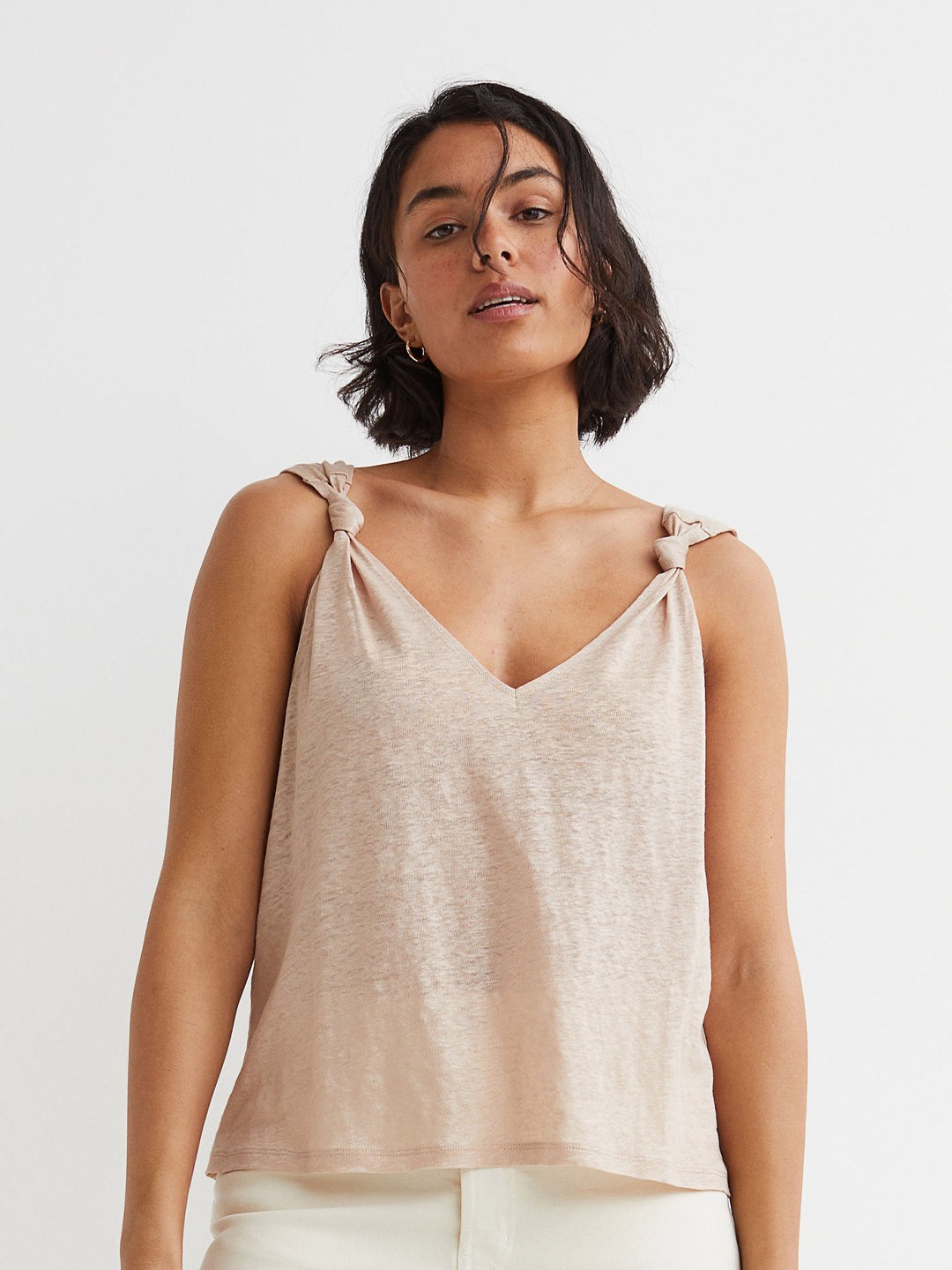 

H&M Beige Linen V-neck Top