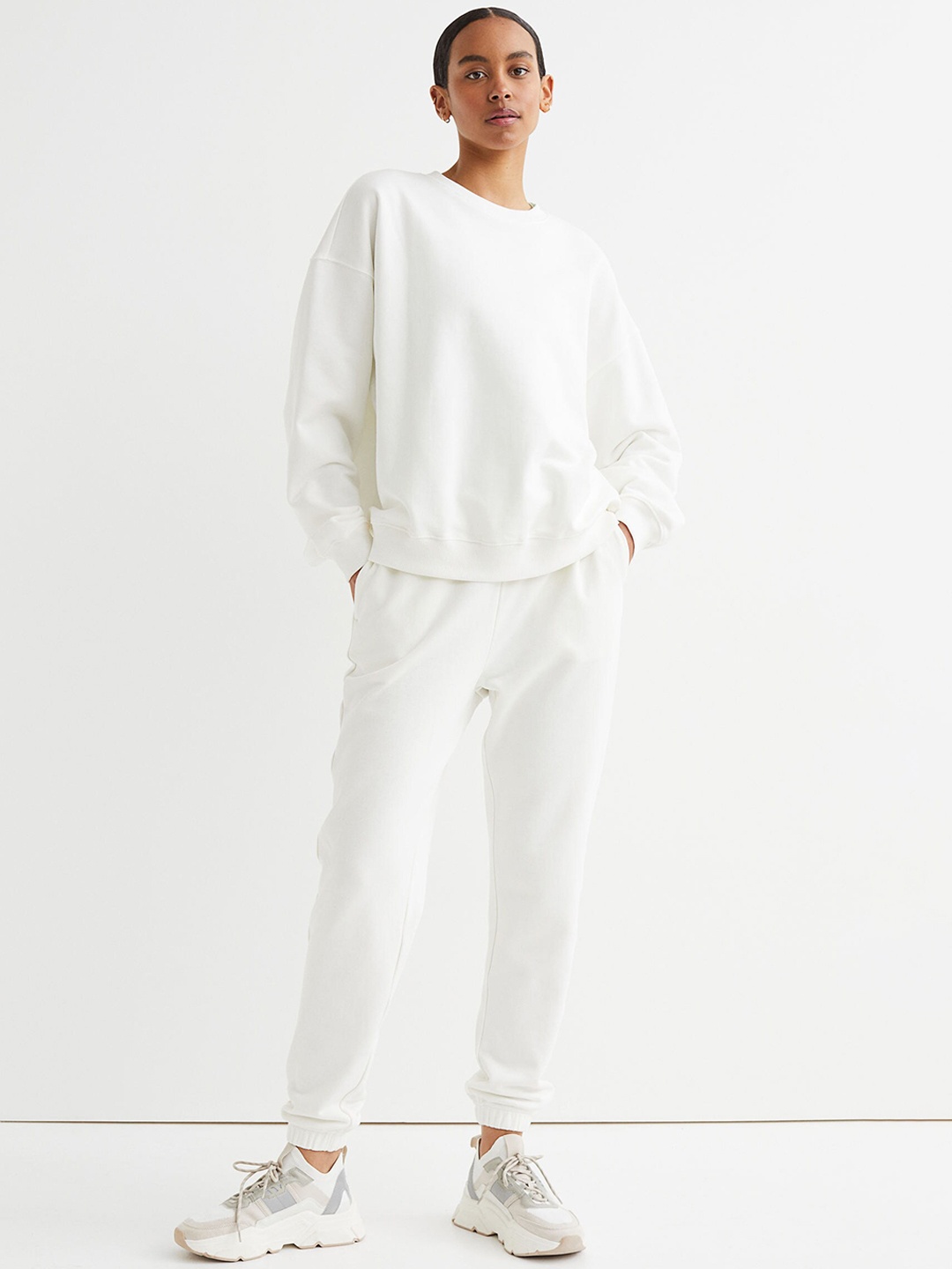 

H&M Women White Solid Loose Fit Sports Joggers