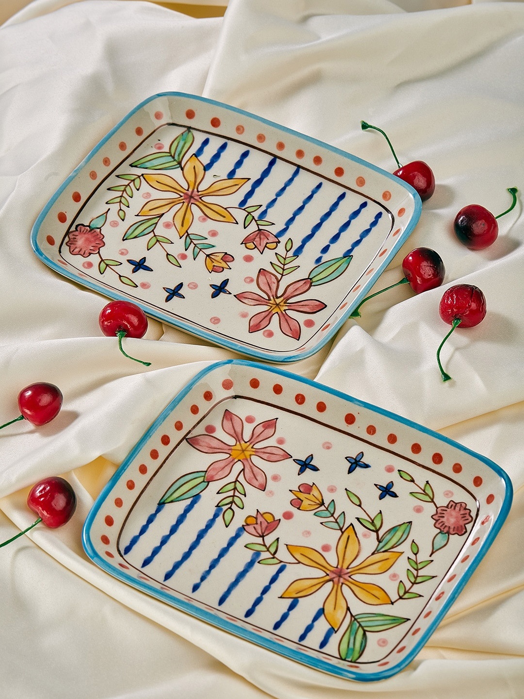 

The Wishing Chair Set Of 2 Blue & White Printed Serving Trays