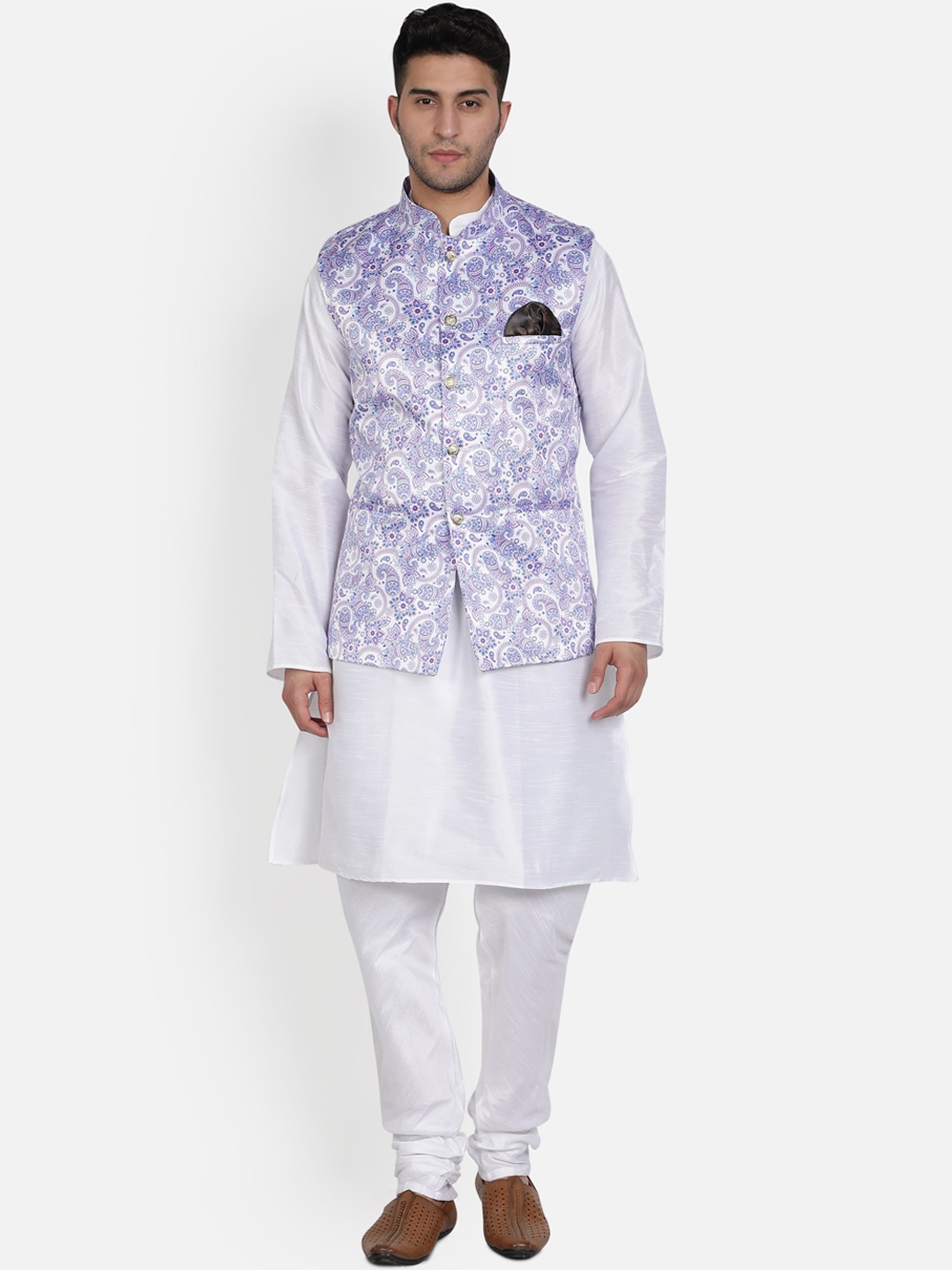

Armaan Ethnic Men White Solid Kurta with Churidar & Nehru Jacket