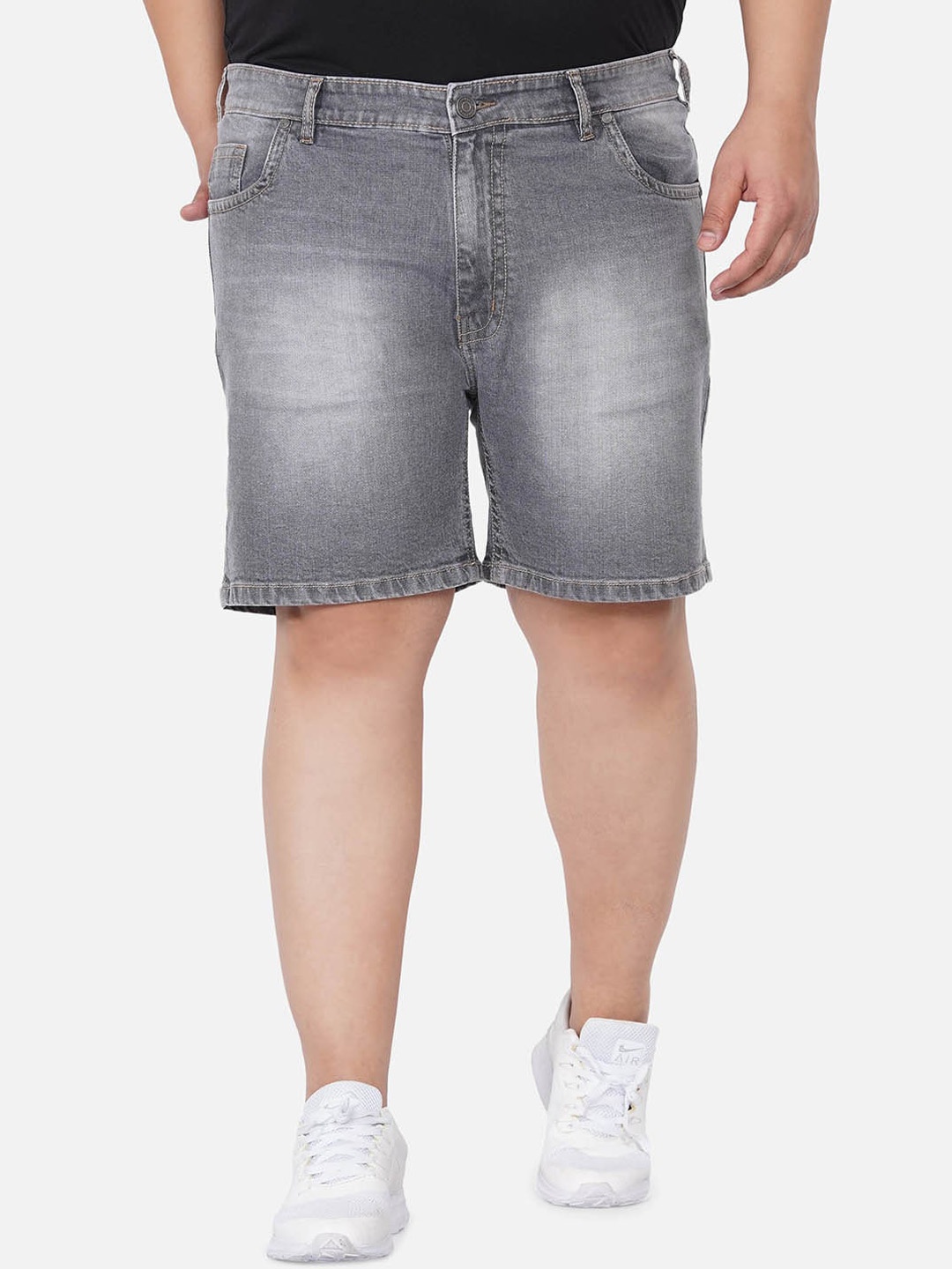 

John Pride Plus Size Men Grey Washed Denim Shorts