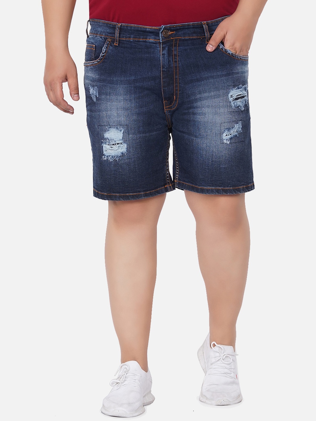 

John Pride Men Plus Size Blue Washed Denim Shorts